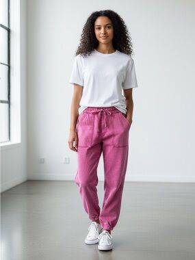 Anthropologie Rhys Linen Blend Utility Jogger in Pink Size S